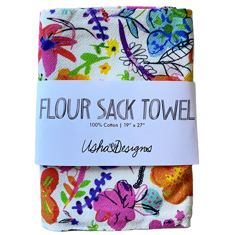Watercolor Scattered Floral Tea Towel