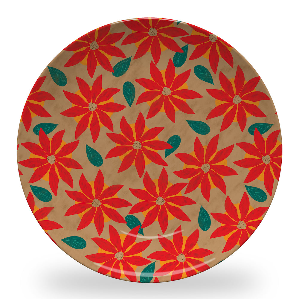 Bright Red Flowers Plate